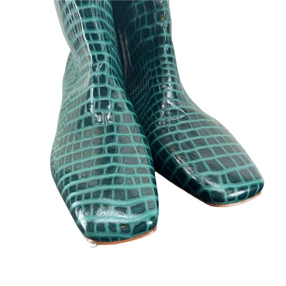 Frances Valentine Mackie Knee High Boots Green Croc Embossed Leather 11 $598 - Picture 4 of 11